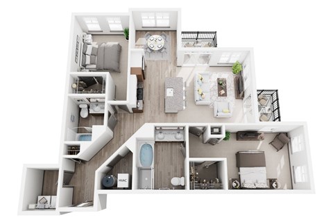 Floor plan for 2 beds, 2 baths, 1199 sqft